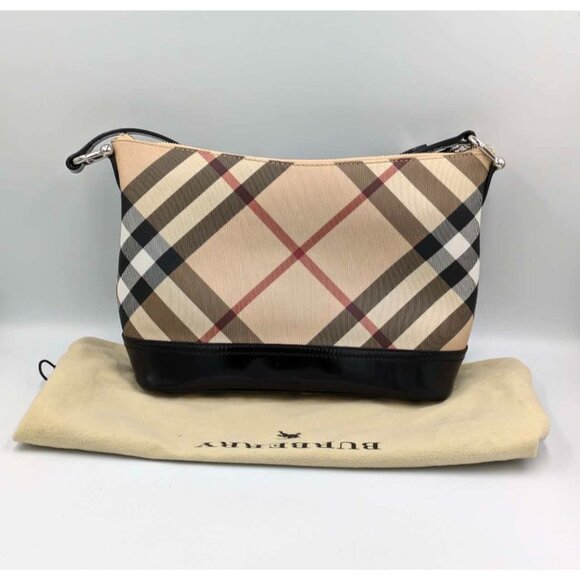 Pre-owned Burberry Nova Check Coated Canvas Leather Baguette Shoulder Bag Beige - Picture 14 of 14